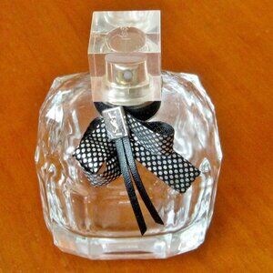 YSL Perfume Glass Bottle w Etched Bottom and Ribbon - Empty